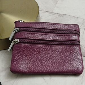 Purple Leather Coin Purse with Zippers
